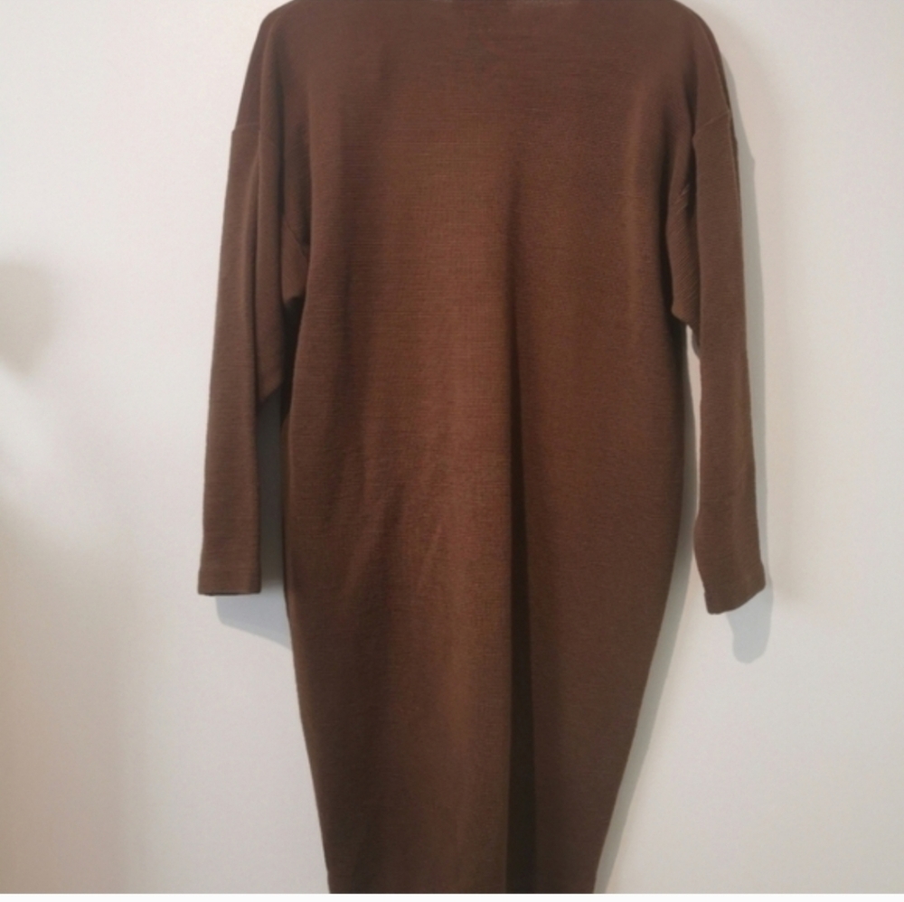 Vintage Knit Neutral Brown Wool Blend Minimalist Medium Wool Blend Dress Pockets - Picture 9 of 10